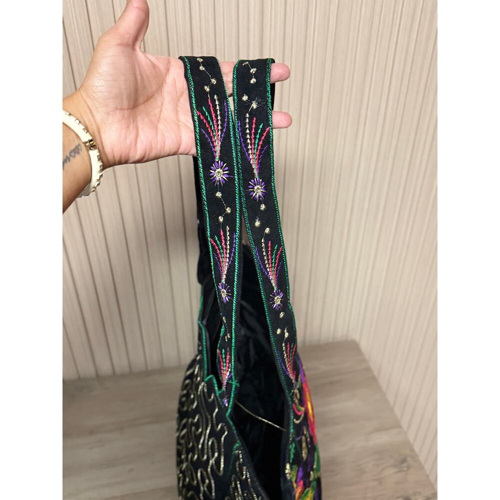 Embroidered Shoulder Tote Bag Black Floral - Picture 7 of 12